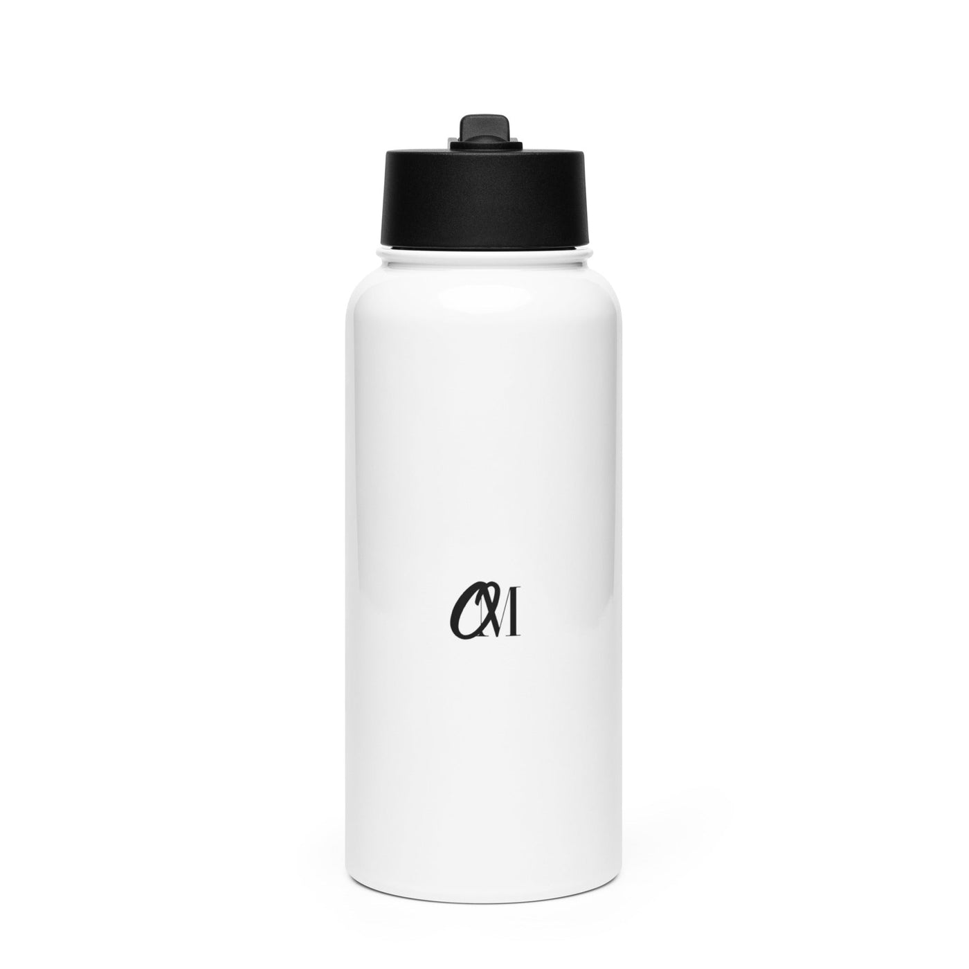 32 oz stainless steel tumbler with black plastic lid and foldable straw, glossy finish.
